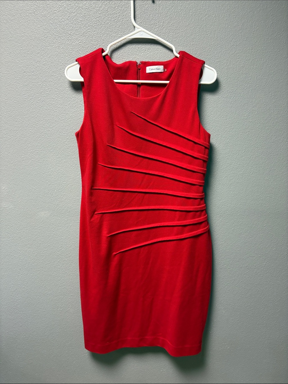Calvin Klein Vibrant Red Pleated Sheath Mini Dress